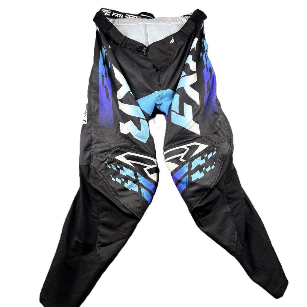 FXR Men Motocross Pants Revo Comp MX Pro-Fit Leather Knee Black Blue Size 40